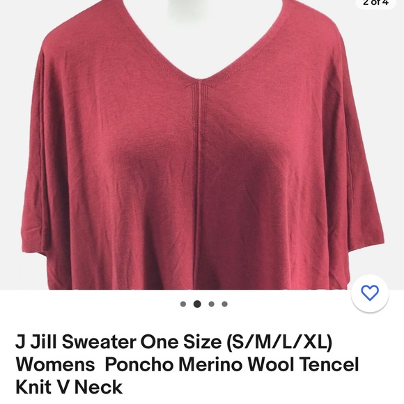J Jill sweater poncho red merino wool tencel knit v neck  97641 one size - Picture 2 of 7